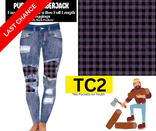 Purple Lumberjack Faux Denim Full Length Peekaboo Leggings