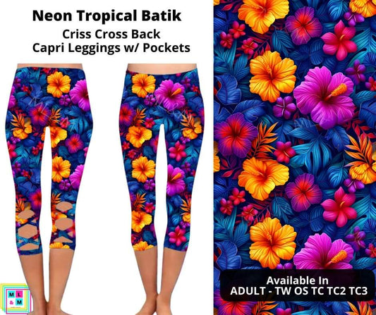 Neon Tropical Batik Criss Cross Capri w/ Pockets