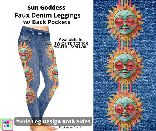 Sun Goddess Full Length Faux Denim w/ Side Leg Designs