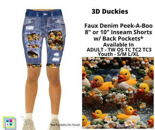 3D Duckies 8" or 10" Inseam Faux Denim Shorts