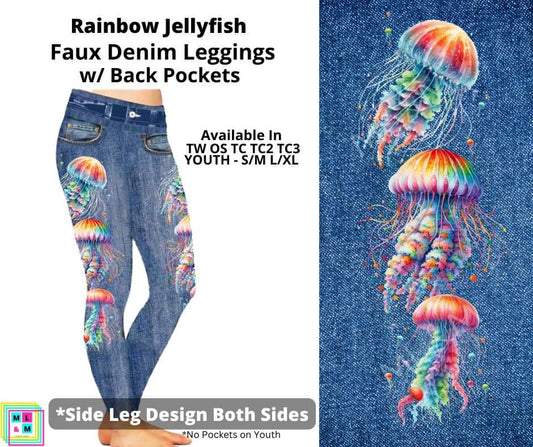 Rainbow Jellyfish Full Length Faux Denim w/ Side Leg Designs