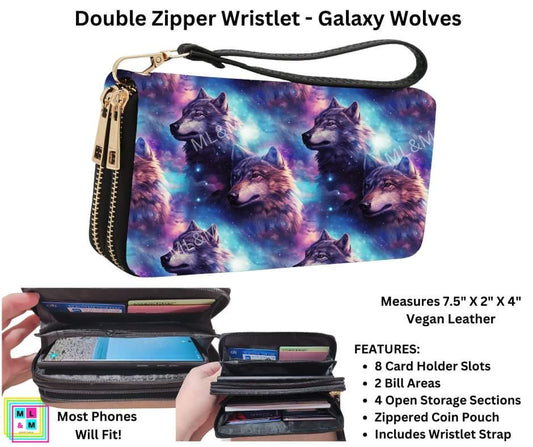 Galaxy Wolves Double Zipper Wristlet