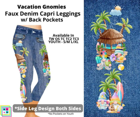Vacation Gnomies Capri Faux Denim w/ Side Leg Designs