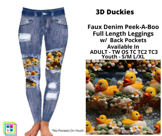 3D Duckies Faux Denim Full Length Peekaboo Leggings