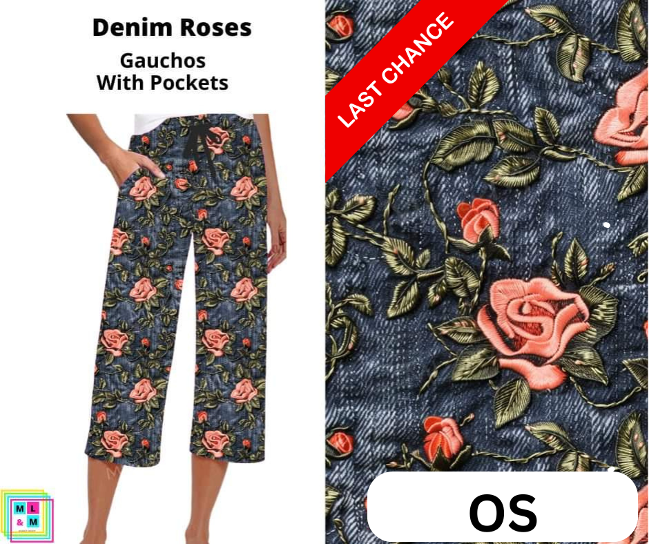 Denim Roses Capri Gauchos