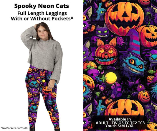 Spooky Neon Cats Full Length Leggings w/ Pockets