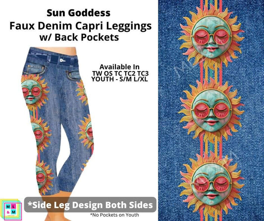 Sun Goddess Capri Faux Denim w/ Side Leg Designs