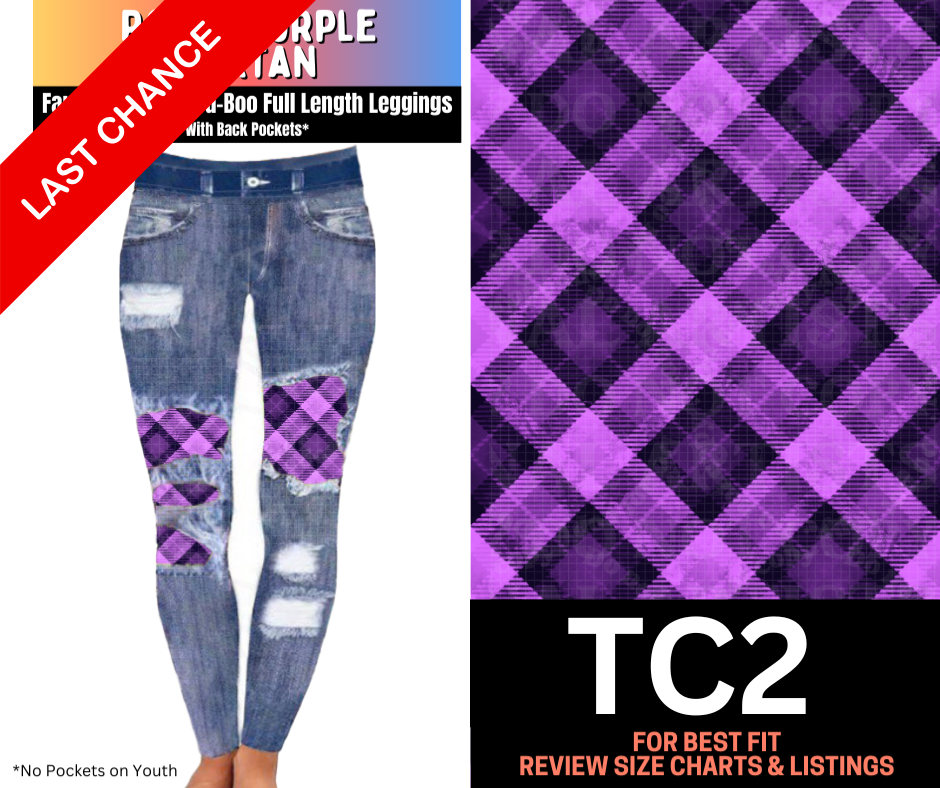 Royal Purple Tartan Faux Denim Full Length Peekaboo Leggings