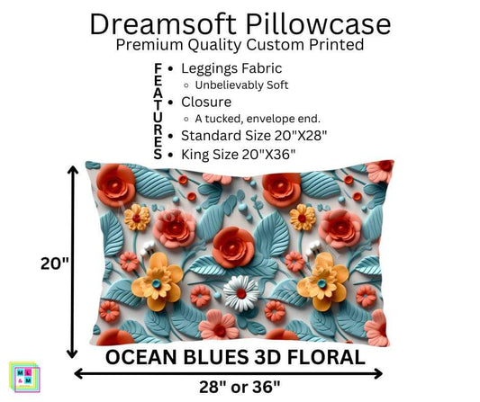 Ocean Blues 3D Floral Dreamsoft Pillowcase