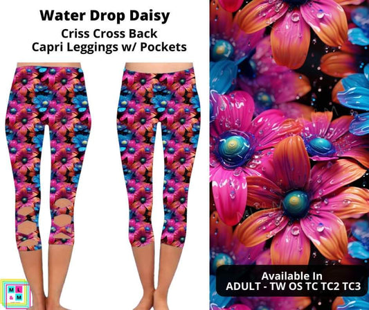 Water Drop Daisy Criss Cross Capri w/ Pockets