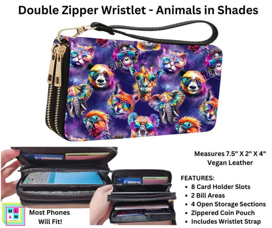 Animals in Shades Double Zipper Wristlet