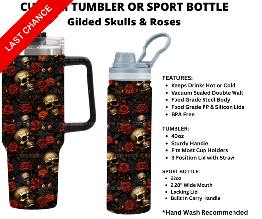 Gilded Skulls & Roses Custom Tumbler