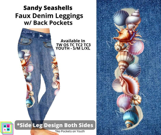 Sandy Seashells Full Length Faux Denim w/ Side Leg Designs