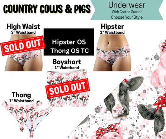 Country Cows & Pigs Thong Underwear