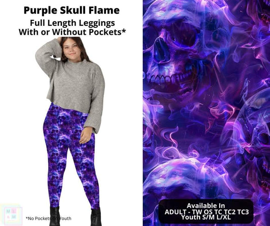 Purple Skull Flame Full Length Leggings w/ Pockets