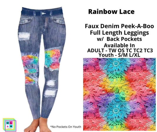 Rainbow Lace Faux Denim Full Length Peekaboo Leggings