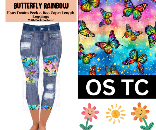 Butterfly Rainbow Capri Faux Denim Peekaboo