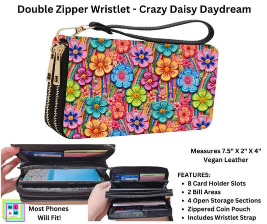 Crazy Daisy Daydream Double Zipper Wristlet
