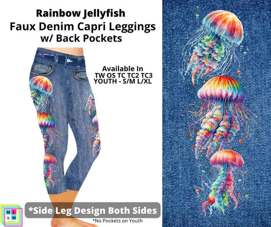 Rainbow Jellyfish Capri Faux Denim w/ Side Leg Designs