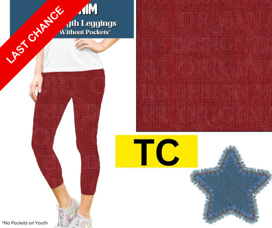 Red Denim Capri Length Leggings w/ Pockets