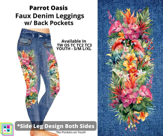 Parrot Oasis Full Length Faux Denim w/ Side Leg Designs