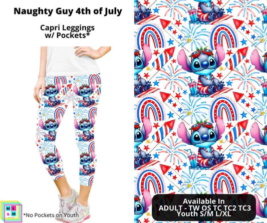 Naughty Guy 4th of July Capri Length Leggings w/ Pockets