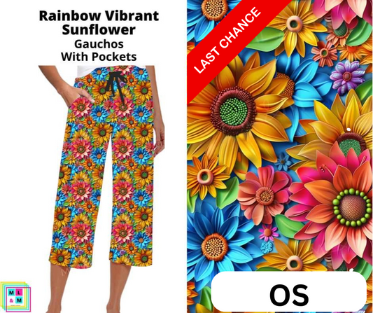 Rainbow Vibrant Sunflower Capri Gauchos