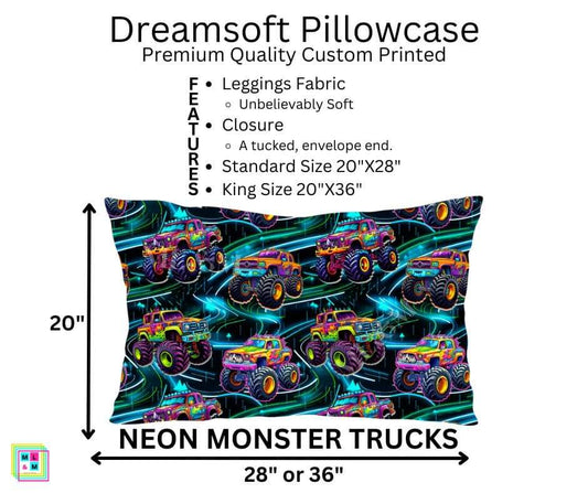 Neon Monster Trucks Dreamsoft Pillowcase
