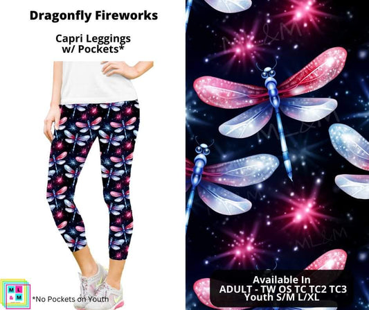 Dragonfly Fireworks Capri Length Leggings w/ Pockets