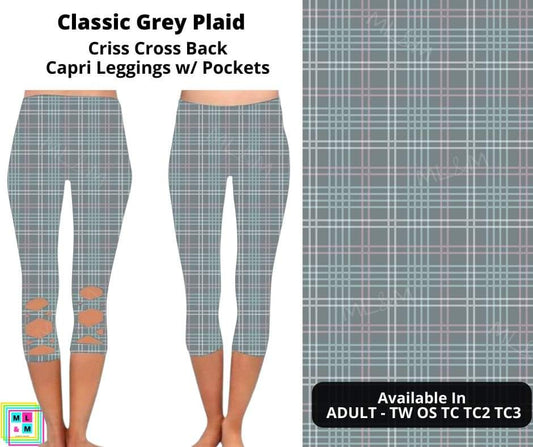 Classic Grey Plaid Criss Cross Capri w/ Pockets