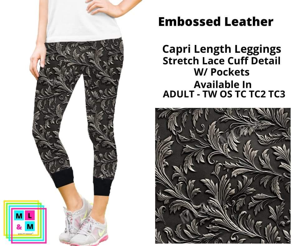 Embossed Leather Lace Cuff Capris w/ Pockets