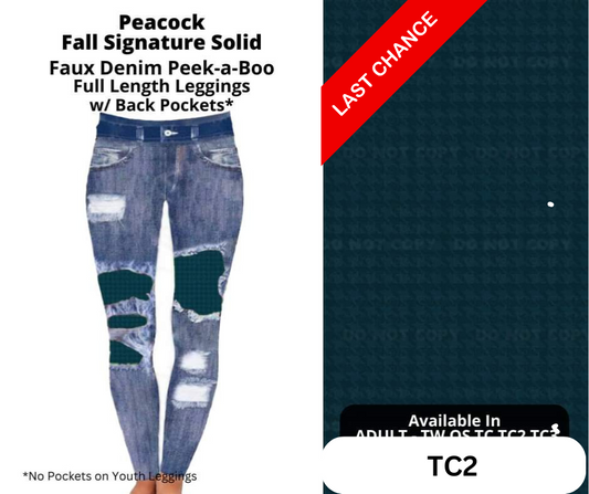 Peacock Faux Denim Full Length Peekaboo Leggings