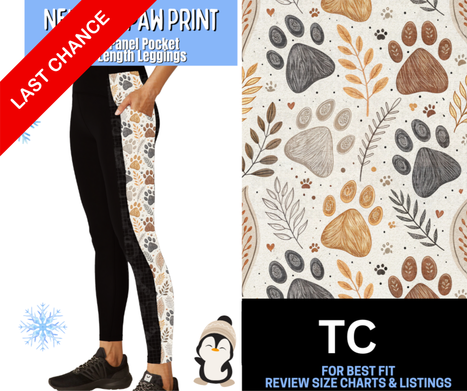 Neutral Paw Print Side Panel Pocket Full Length Leggings
