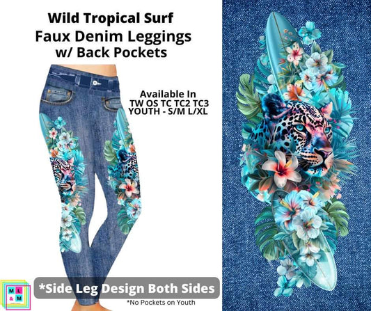 Wild Tropical Surf Full Length Faux Denim w/ Side Leg Designs
