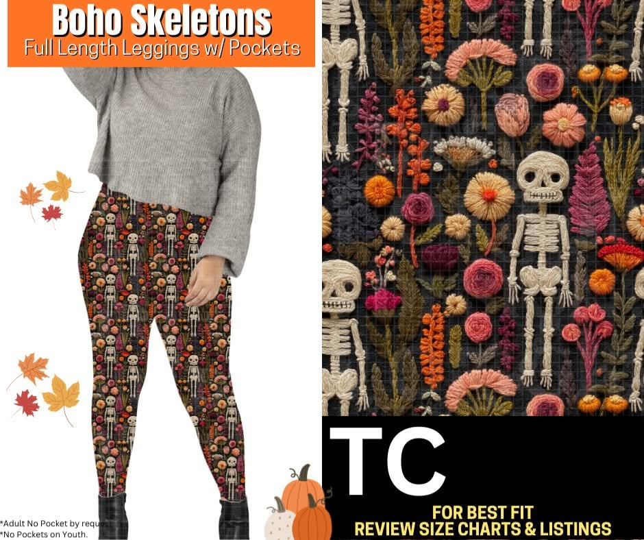 Boho Skeletons Full Length Leggings w/ Pockets