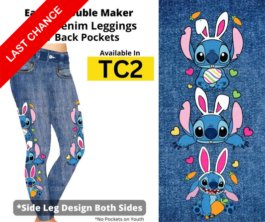 Easter Trouble Maker Full Length Faux Denim w/ Side Leg Designs
