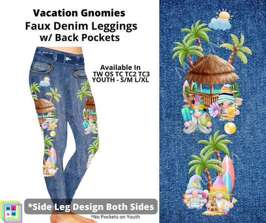 Vacation Gnomies Full Length Faux Denim w/ Side Leg Designs