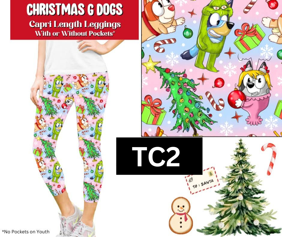Christmas G Dogs Capri Length Leggings w/ Pockets
