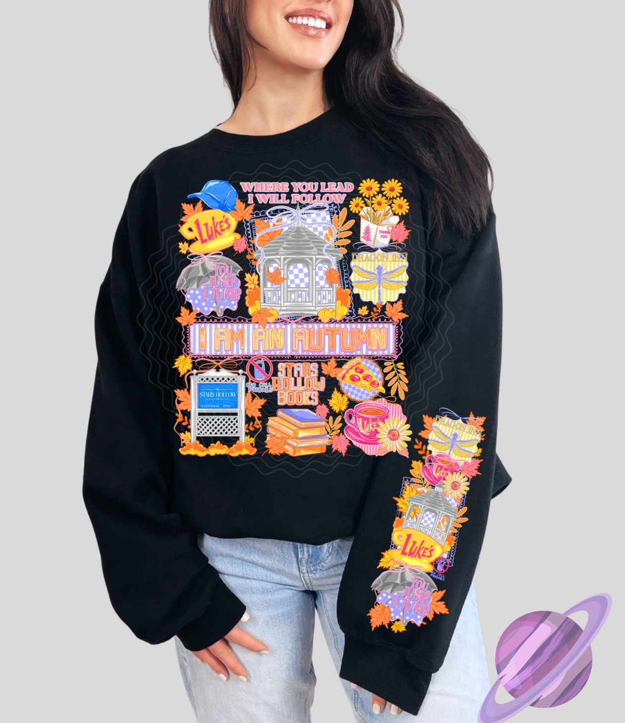 S HOLLOW- CREWNECK SWEATSHIRT W/ SLEEVE PRINT