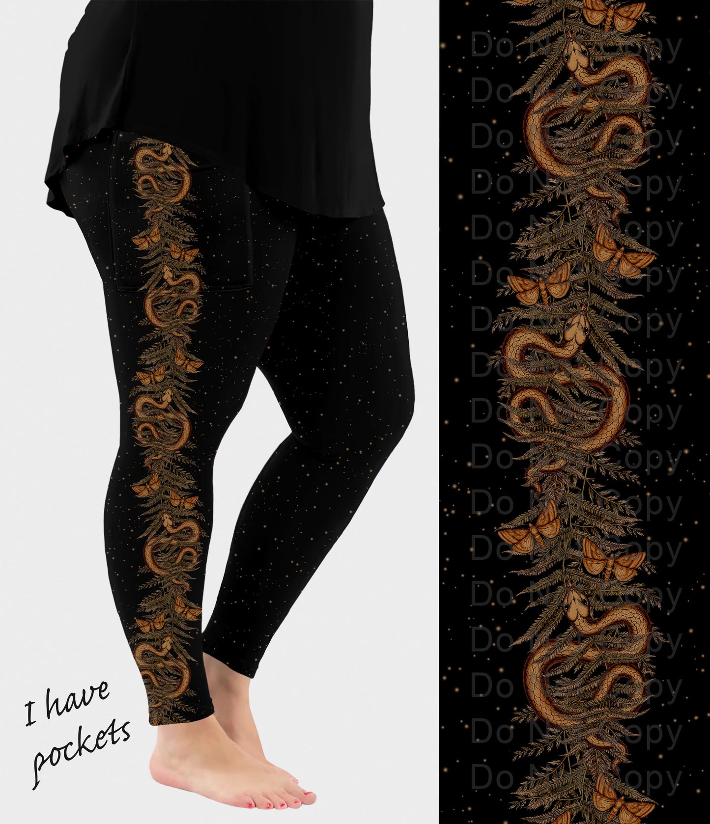 RTS - Snake Vine Side Design Leggings w/ Pockets