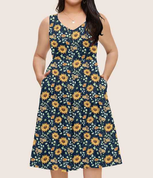 RTS - Sunflower Field Sleeveless Pocket Dress