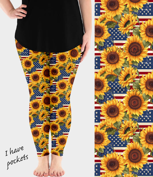 RTS - Sunflower Flag Leggings w/ Pockets