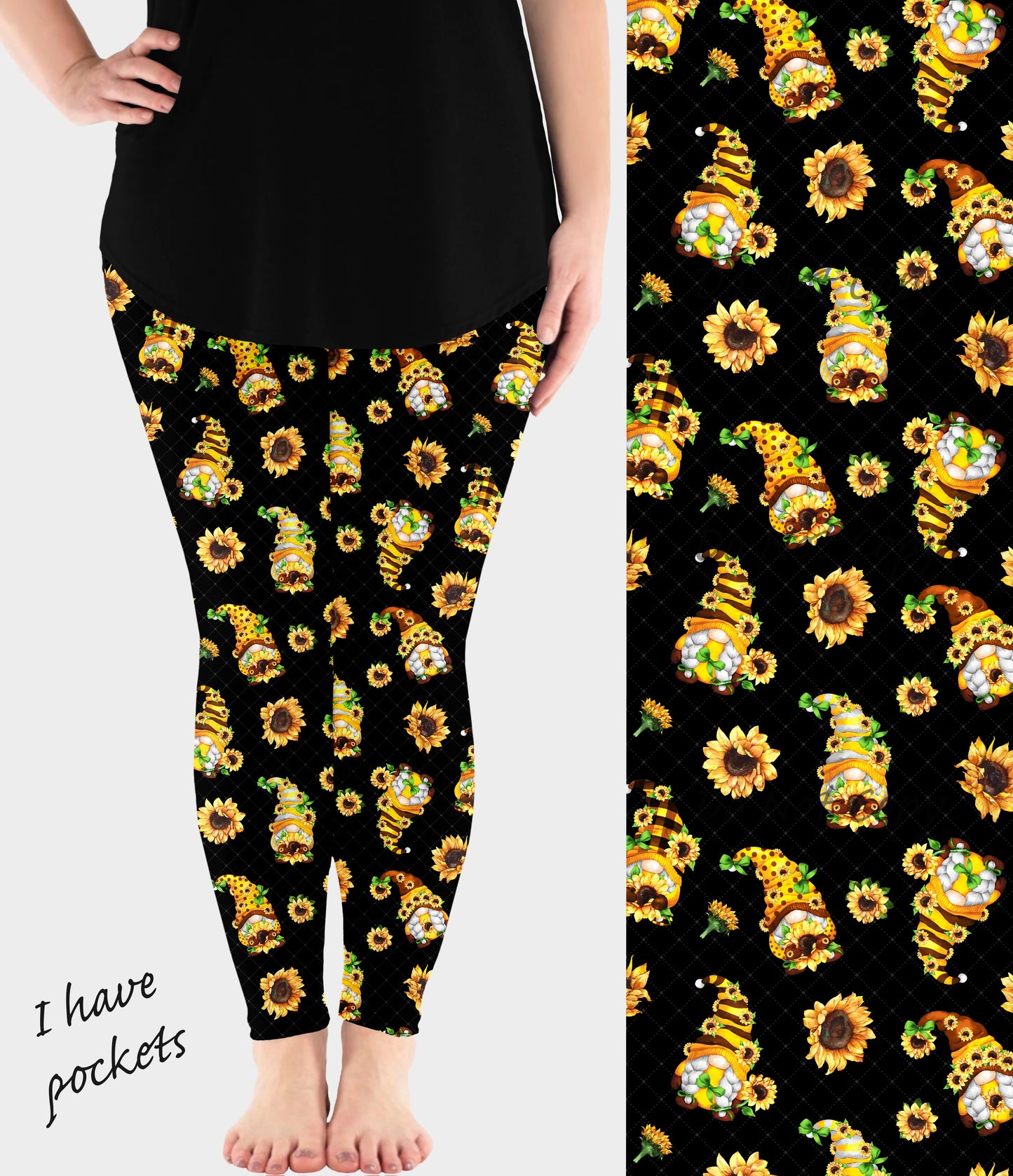 RTS - Sunflower Gnomes Leggings w/ Pockets