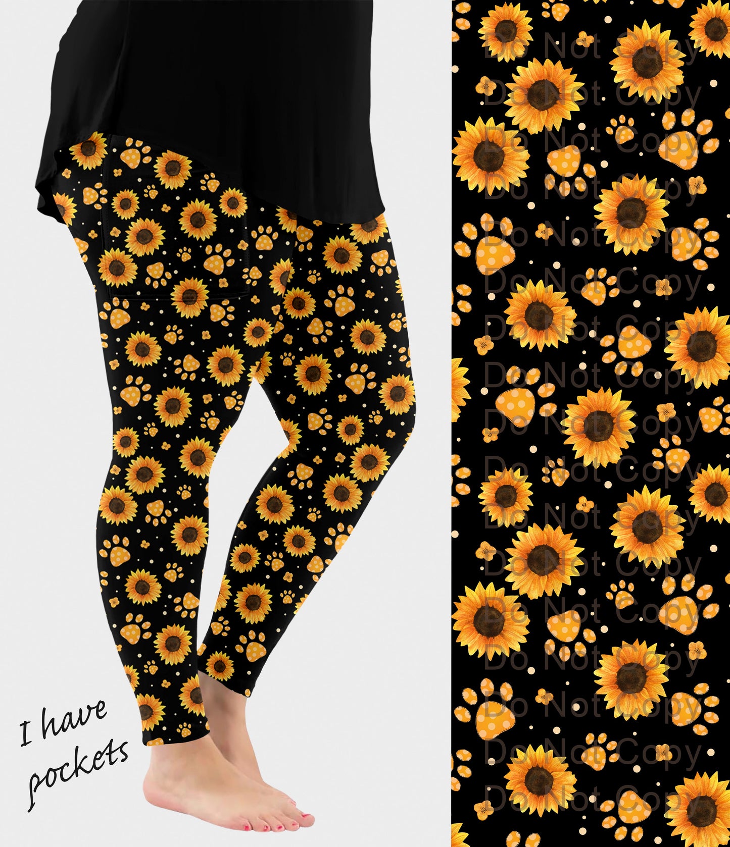 RTS - Sunflower Paws Leggings with Pockets