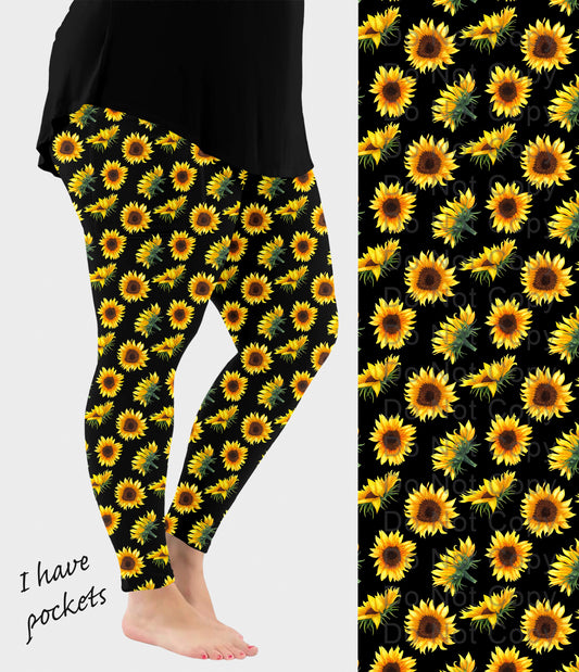 RTS - Vivid Sunflowers Leggings w/ Pockets