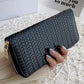 RTS - Black Vegan Leather Woven Weave Zip Around Wallet