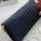 RTS - Black Vegan Leather Woven Weave Zip Around Wallet