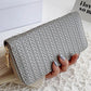 RTS - Grey Vegan Leather Woven Weave Zip Around Wallet