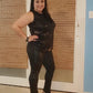 RIBBED FAUX LEATHER ZIPPER LEGGING