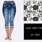 LEGGING JEAN RUN-BLACK WHITE FLORAL (ACTIVE BACK POCKETS)